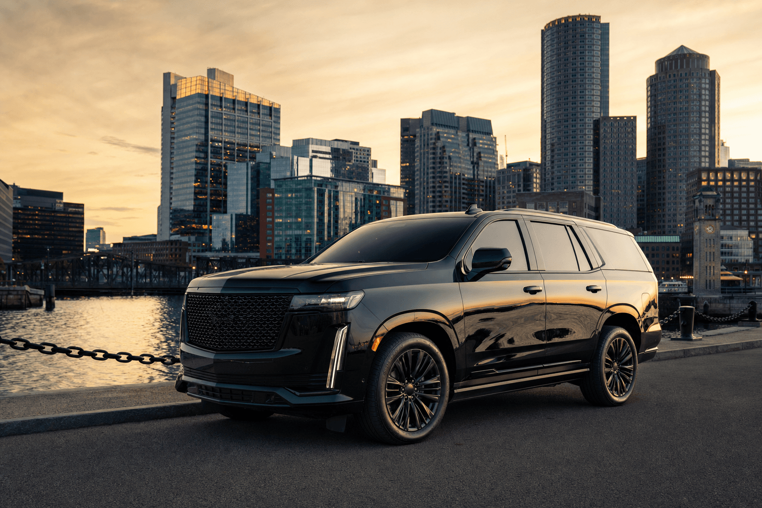 Professional luxury black SUV chauffeur vehicle for DJEE Services Transportation LLC in Boston
