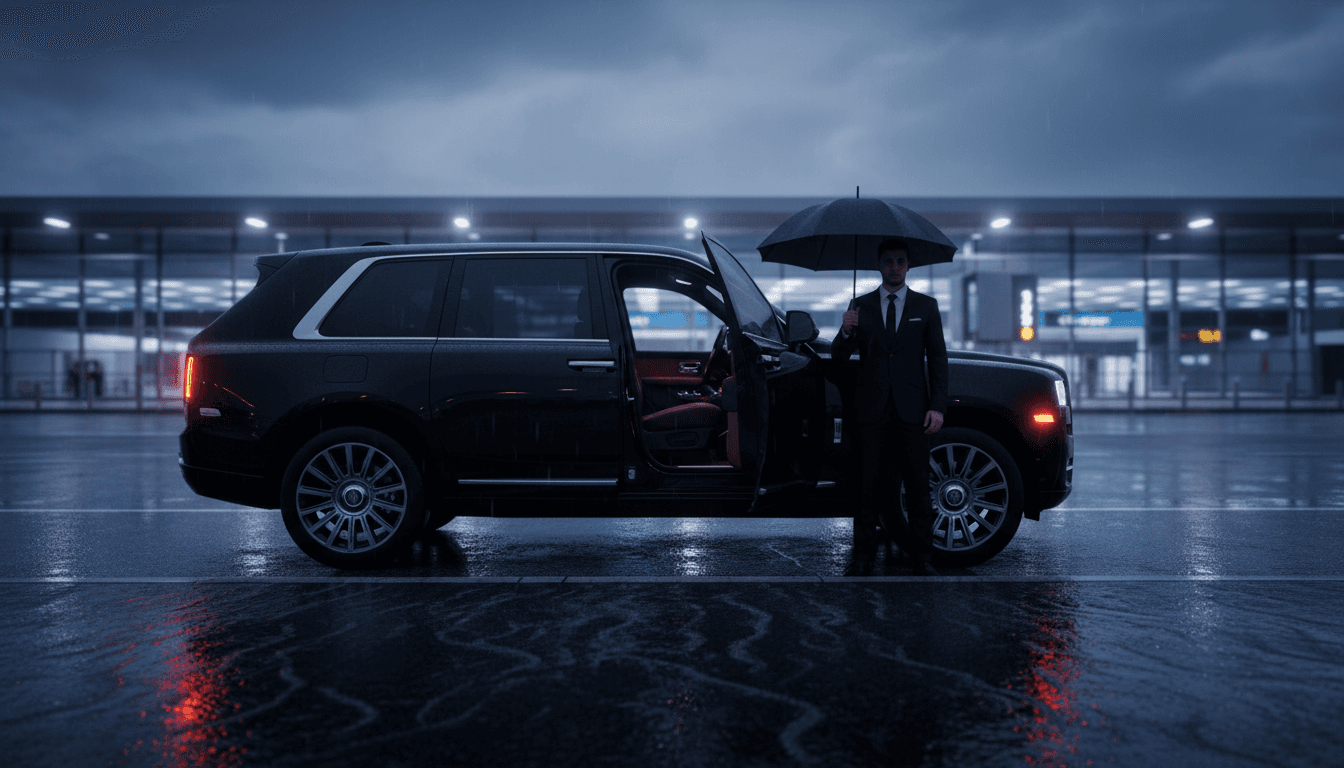 Black SUV at Logan Airport curb, driver waiting