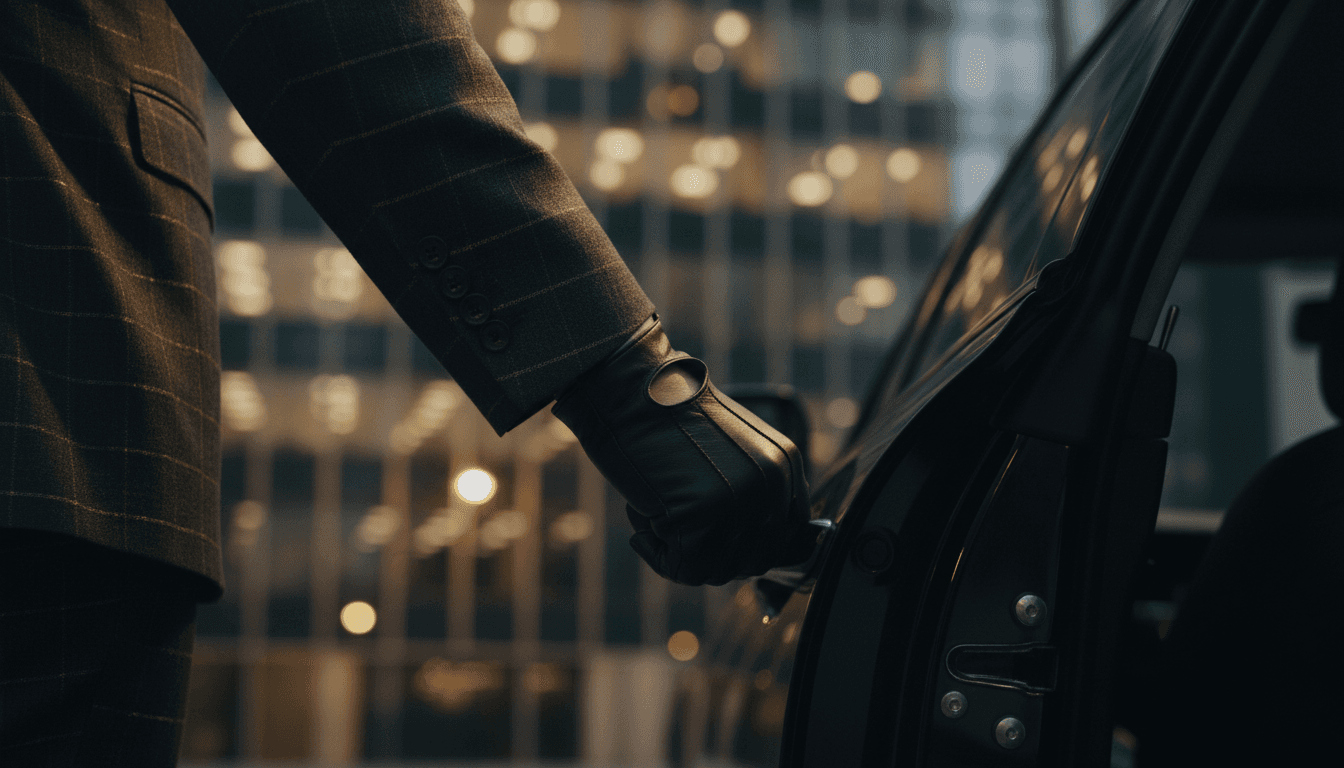 Driver holding car door for business professional