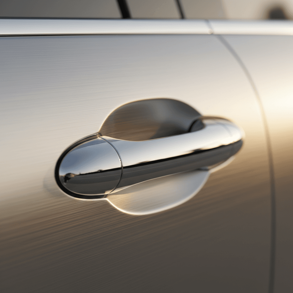 Hand opening a black car door with gold handle